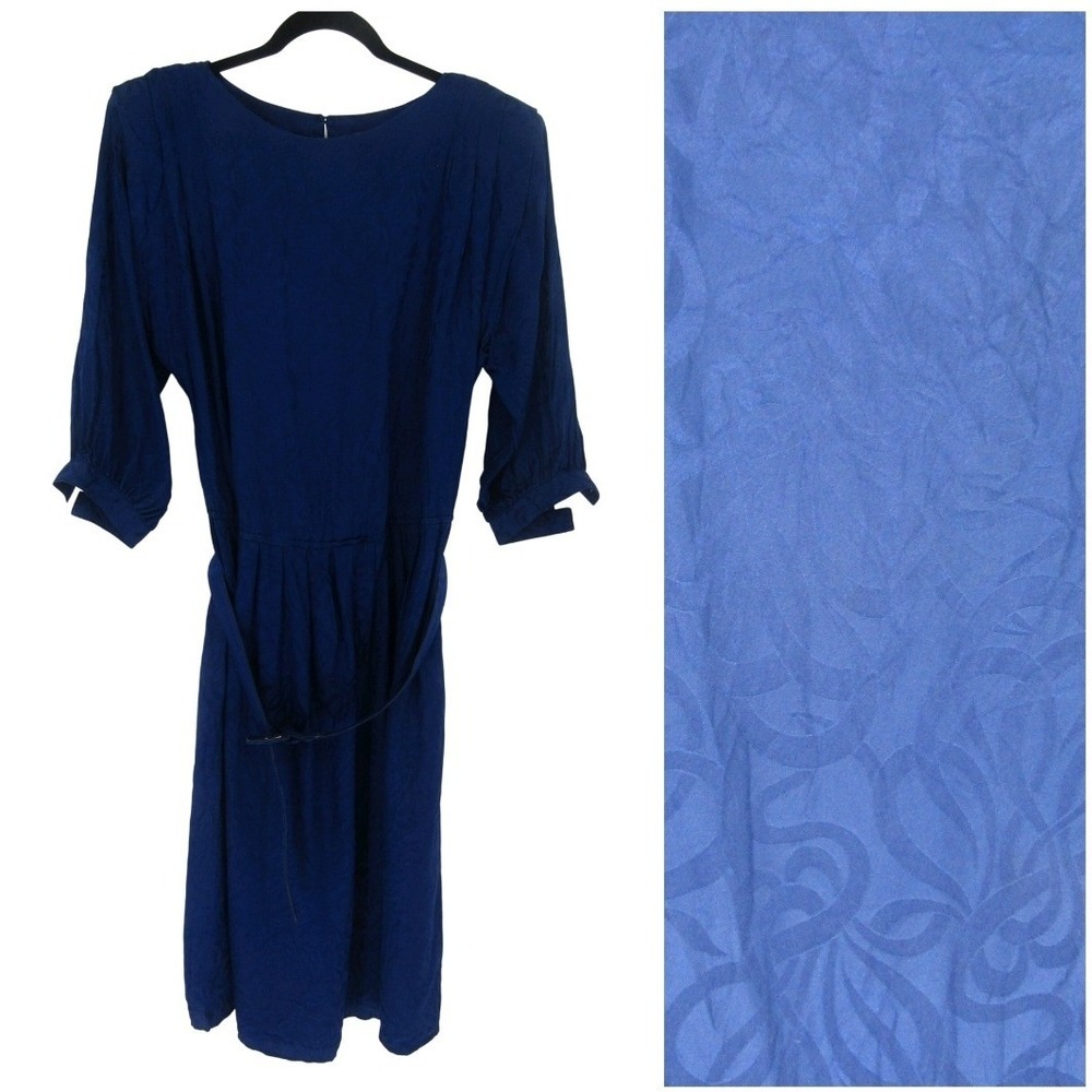 Argenti Plus Silk‎ Dress 16 Royal Blue Vintage Jacquard Floral Boho Elegant Y2K